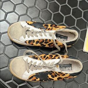 Golden Goose Leopard Print Sneakers - White and Black inspired